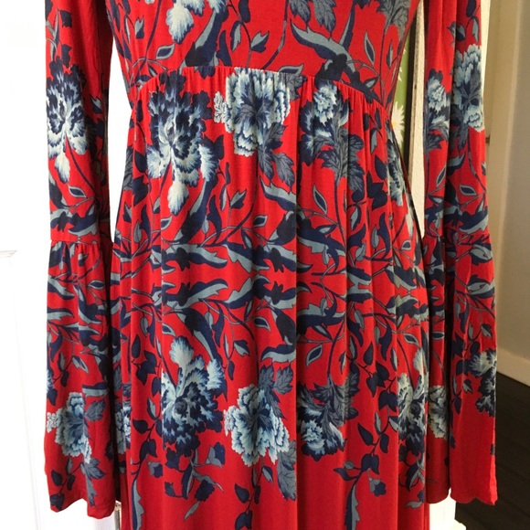 NWT FREE PEOPLE Midnight Garden Red Floral Maxi Dress - Picture 6 of 14